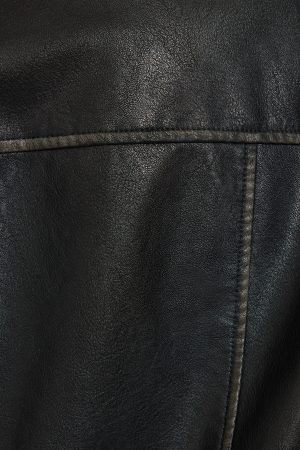 Washed Faux Leather Biker Jacket