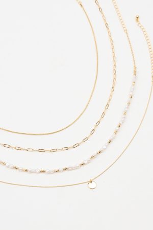 Set of 4 Pearl & Mini Medallion Necklaces