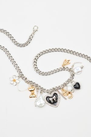 Vintage Hearts & Pearls Charm Necklace