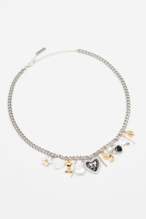 Vintage Hearts & Pearls Charm Necklace