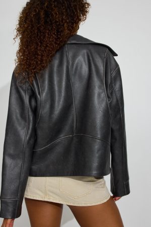 Oversized Faux Leather Worker Jacket