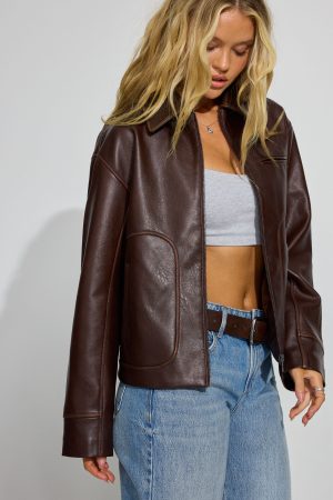 Oversized Faux Leather Worker Jacket