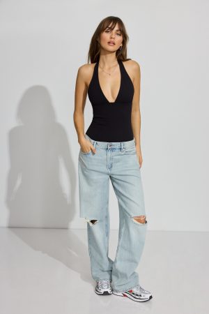 Sleek Plunge Halter Bodysuit