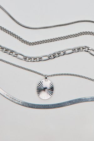 Set of 5 Clean Diamond Cut Oval Necklaces