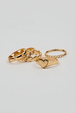 Set of 5 Allover Hearts Rings