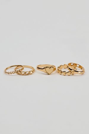 Set of 5 Allover Hearts Rings
