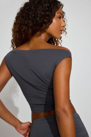 Draped Wide Boat Neck Top