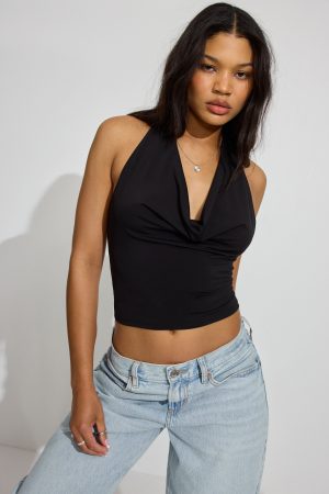 Deep Cowl Neck Halter Top