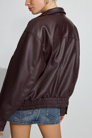 Oversized Faux Leather Bomber