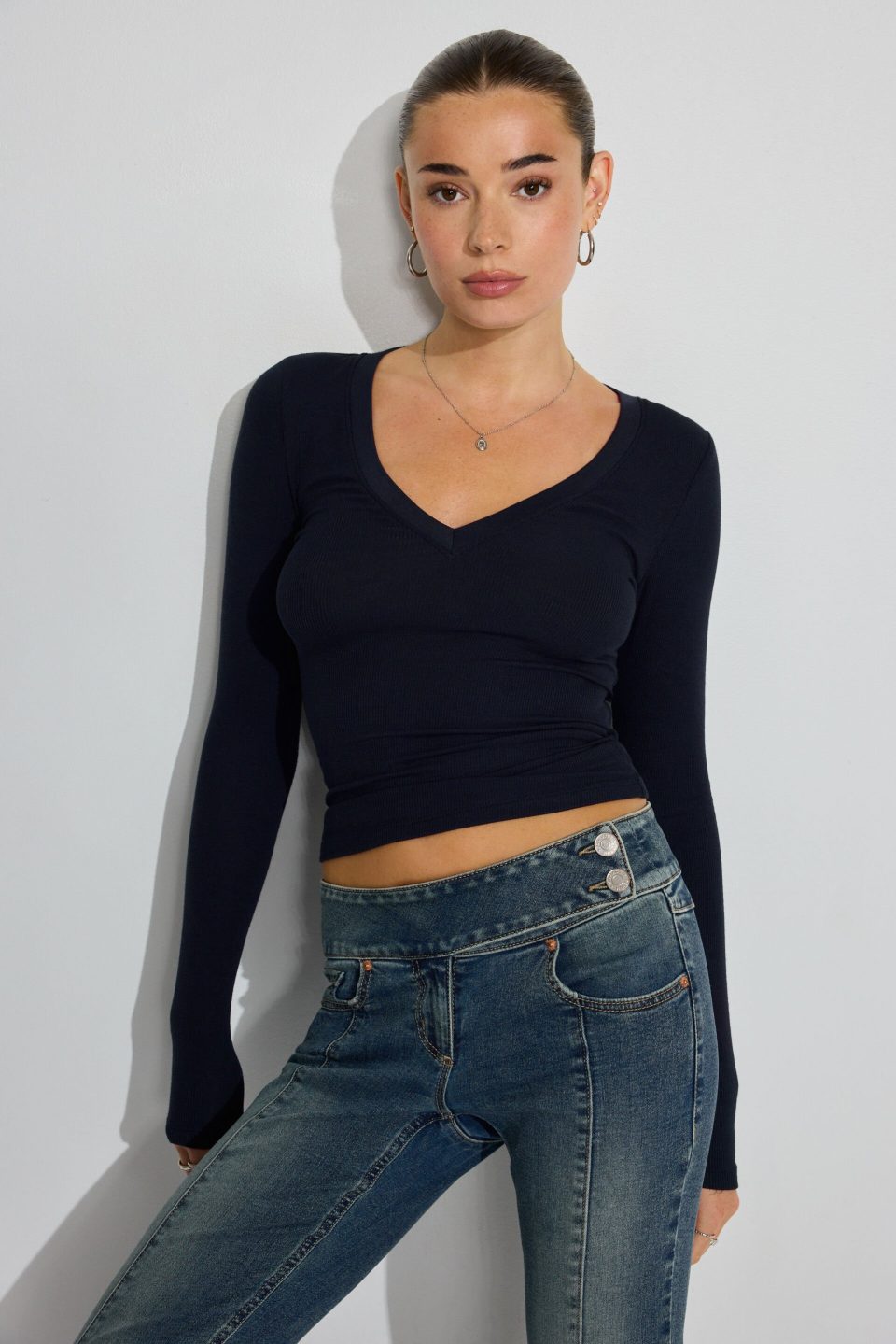 Serene Deep V-Neck Long Sleeve Top