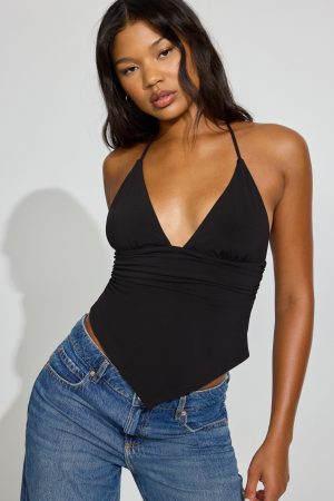 Plunge Halter Hankerchief Top
