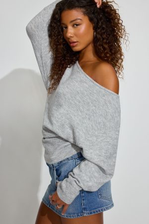 Spongy Relaxed Off Shoulder Sweater