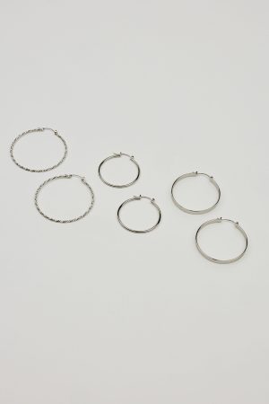 3 Pack Smooth & Textured Hoop Earrings