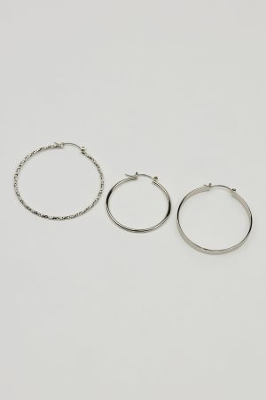3 Pack Smooth & Textured Hoop Earrings