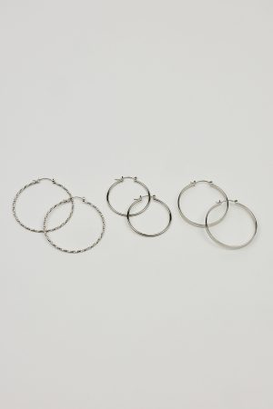 3 Pack Smooth & Textured Hoop Earrings