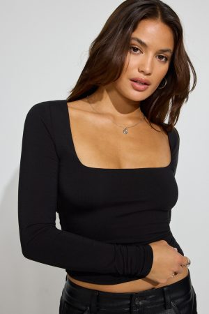 Smooth Open Neck Long Sleeve Tee